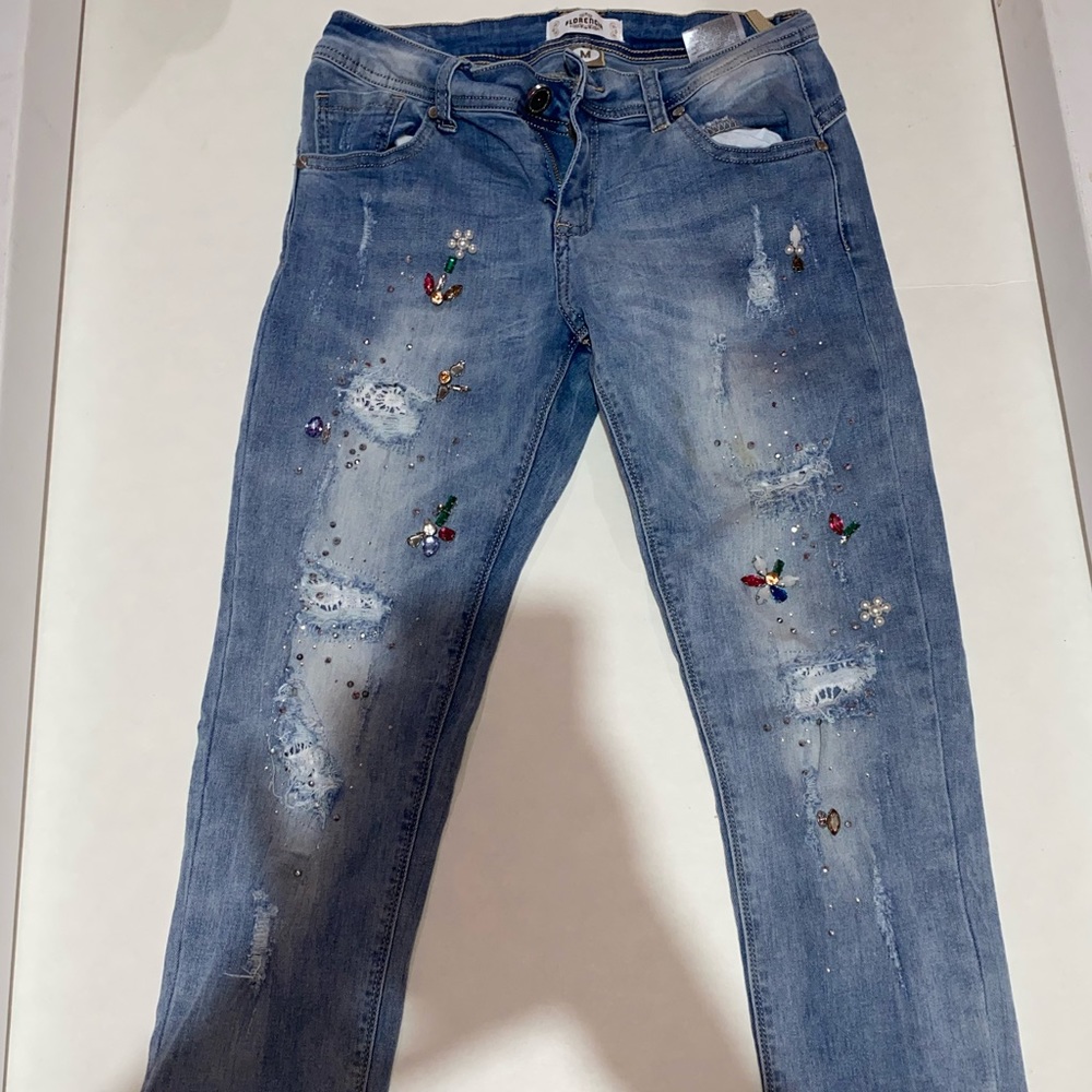 Florencia skinny embellished distressed jeans
